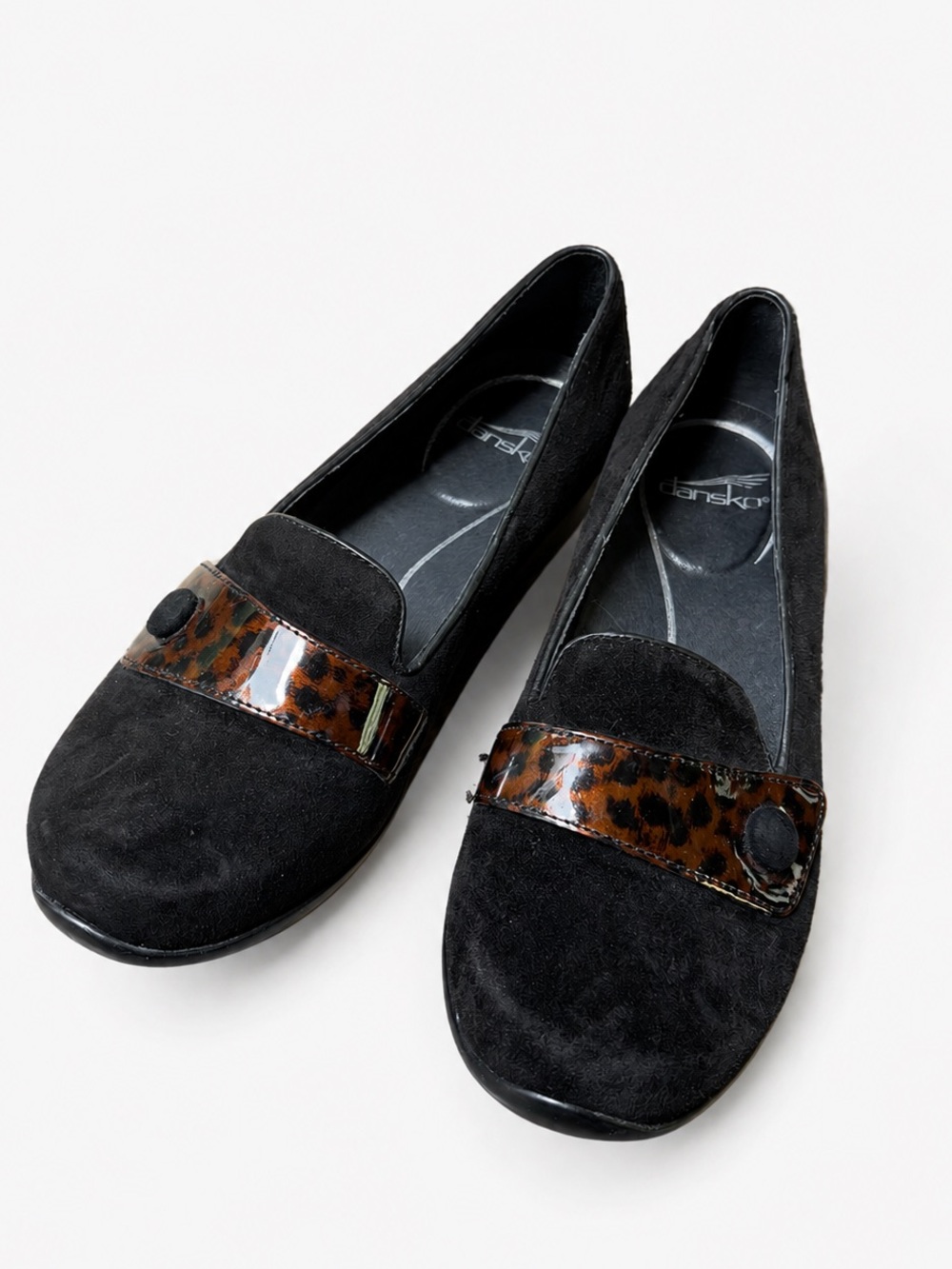 Dansko Olena Black Suede Tortoise Leopard Loafers Flats EU 39 US 8.5-9